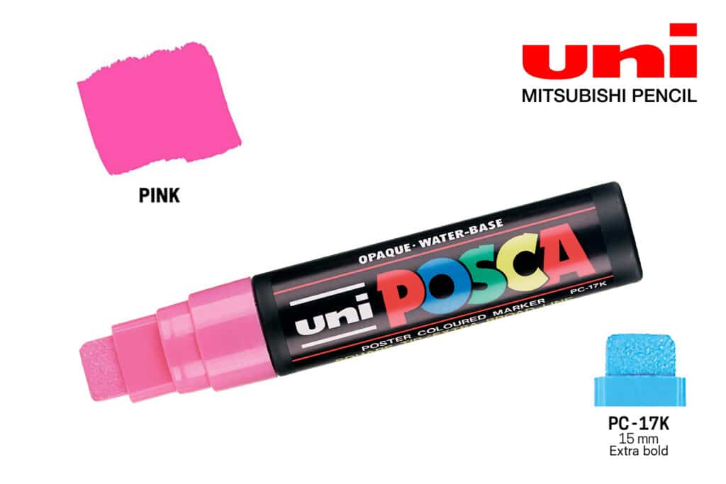 Маркерите POSCA 17К - 15 мм - розов – професионална боя Maestro Pan, цветна мостра.