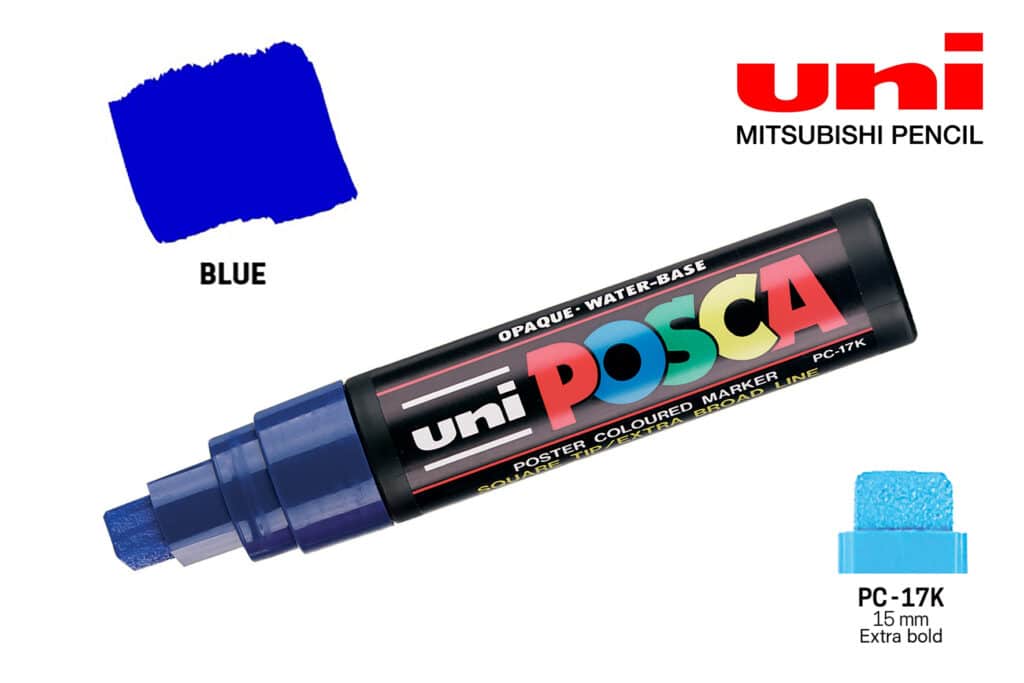 Маркерите POSCA 17К - 15 мм - син – професионална боя Maestro Pan, цветна мостра.